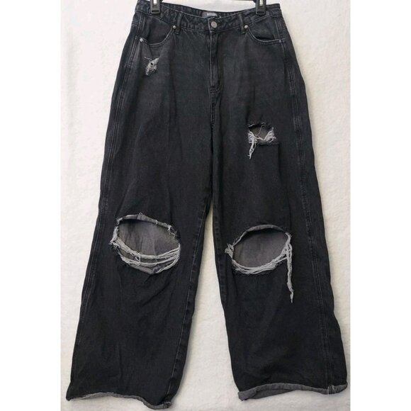 Missguided Pants - Misguided Womens 10 Baggy Wide Leg Black Ripped Jeans Y2K Grunge Goth Skater